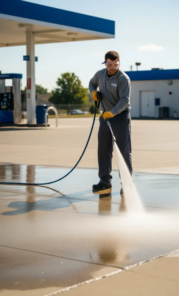 Gas Station pavement cleaning